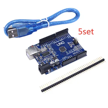 

5set high quality One set UNO R3 CH340G+MEGA328P Chip 16Mhz For Arduino UNO R3 Development board + USB CABLE