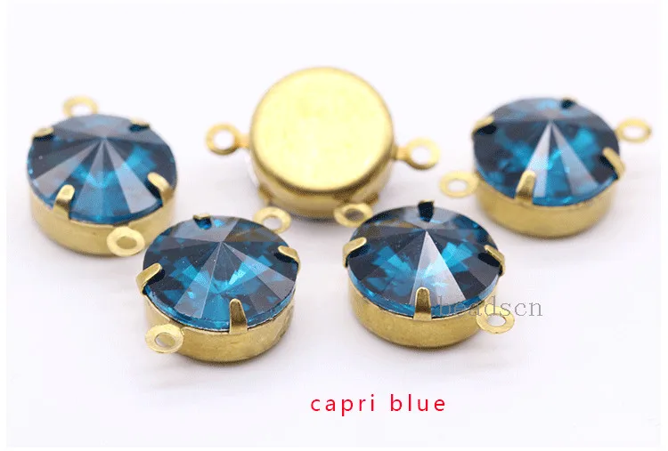 Capri blue Все размеры Цвета круглые Rivoli с хрустальными камнями, с двойной Daggle бусины кулоны с резиновыми полосками продается ювелирных Золотое литье для украшения обуви ювелирные изделия аксессуары - Цвет: Capri blue