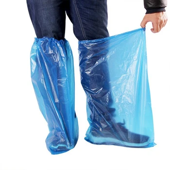 

2 pairs of disposable plastic thickened extended shoe covers outdoor rainy clean blue waterproof elastic protective shoe covers