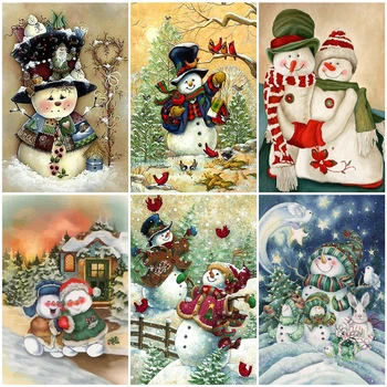 

AZQSD Unframe Coloring By Numbers Snowman Handpainted Gift DIY Painting By Number Canvas Kits Winter Landscape Home Decoration