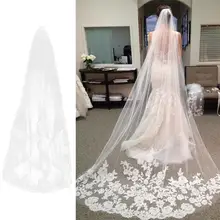 3 метра Длинная свадебная фата белая кружевная кромка Свадебная аппликация вуали мягкая пряжа свадебная фата Аксессуары для невесты