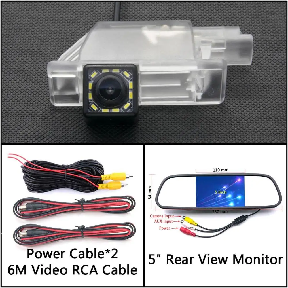 Cam N 5 inch Mirror 12 LED light Car Backup Rear View Camera For Peugeot 508 sedan 508 SW 508 RXH 2011~ 301 2008 3008 308 Parking LCD Monitor - Название цвета: Cam N 5 inch Mirror