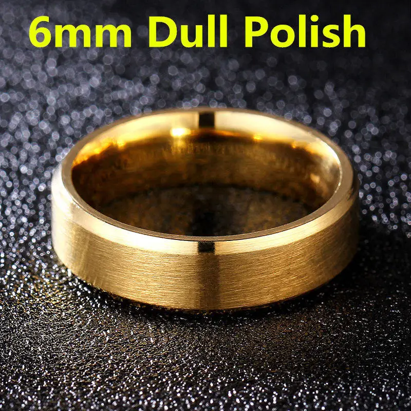 6mm Dull Gold 6 мм тускло Полированное серебряное титановое кольцо для мужчин и женщин - Цвет основного камня: 6mm Dull Gold