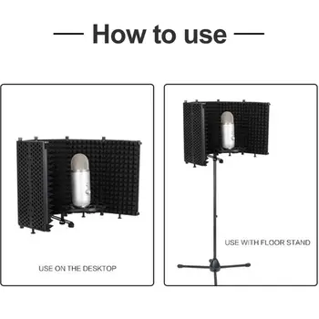 

Portable Microphone Isolation Shield Adjustable Angle Foldable Cover Wind Screen R91A