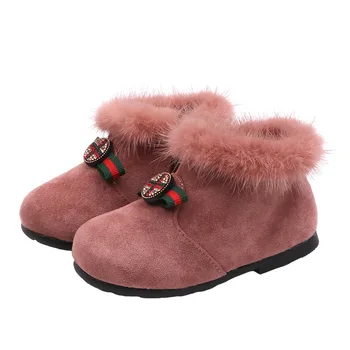

Children Girls Snow Boots Solid Cute Princess Thick Plush Warm Slip-On Shoes Cotton Kids for 1-3 Years Old Winter Martin Shoes