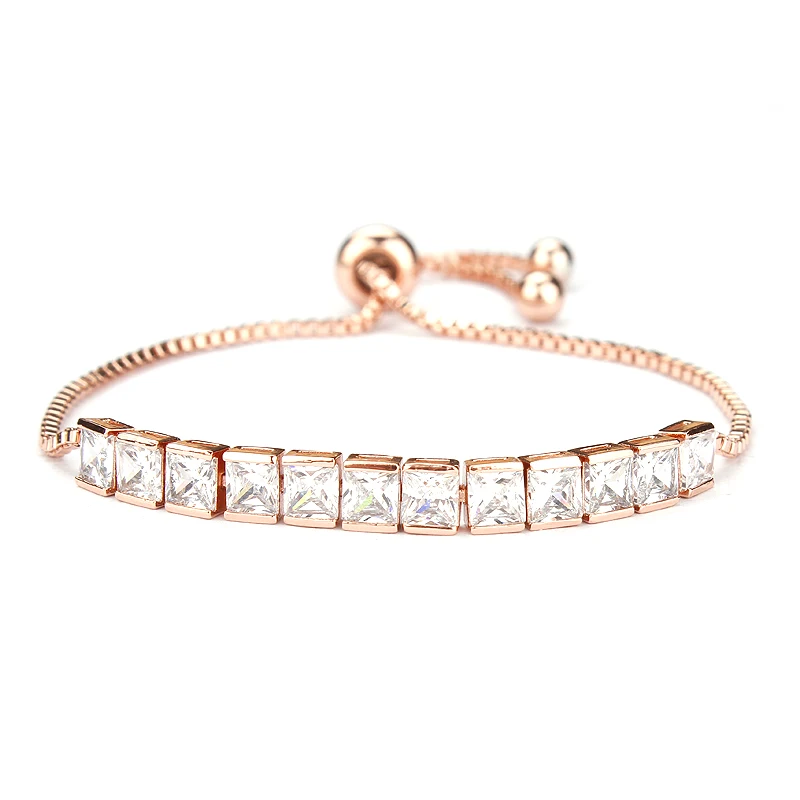 Baiduqiandu Prinecess Cut циркония Кристалл Регулируемые Браслеты розовое золото цвет циркон браслеты для женщин или свадьбы