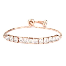 Baiduqiandu Prinecess Cut циркония Кристалл Регулируемые Браслеты розовое золото цвет циркон браслеты для женщин или свадьбы