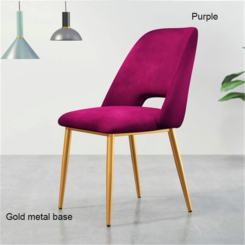 Gold base Purple Современный минималистичный скандинавский обеденный стул из нержавеющей стали Повседневная мебель домашний стул ресторан кухня диван для кафе стул - Цвет: Gold base Purple