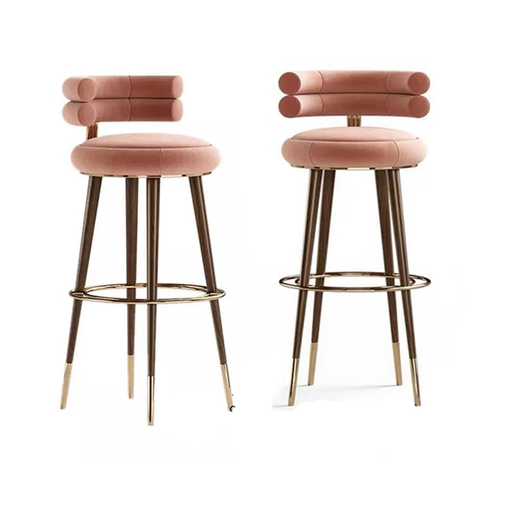 Sillas de Bar de lujo de alta calidad para cafetería, asiento de tela de terciopelo con Base de acero inoxidable, al por de bar| -