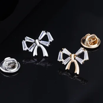 

New Cute Bowknot Brooches for Women Small Zircon Brooch Pin Jewelry Luxury Plated Gold Lapel Pins broches para ropa mujer