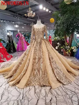 شراءعينة مطرزة الدانتيل فساتين زفاف فاخرة 2020 ألف خط Catheral قطار زي العرائس منخفضة الخامس الظهر كم طويل الزفاف Vestidos