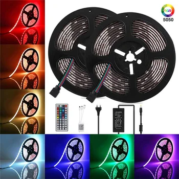 

10M DC12V 5050 RGB LED Strip Light Waterproof Flexible Tape Lamp with 44Keys Remote Control + Powered Adapter Lantern Lamp