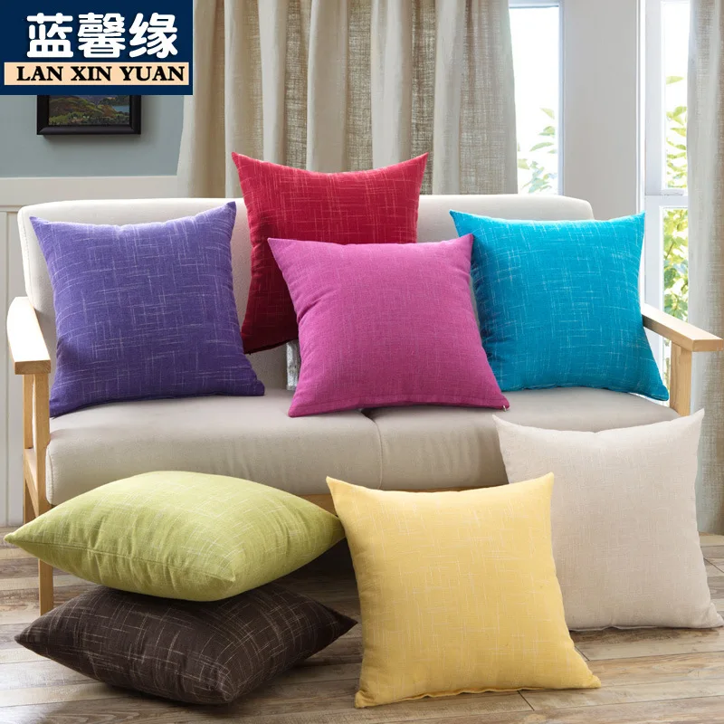 Цветные однотонные наволочки с принтом, льняные хлопковые Чехлы для диванных подушек 45x45 см