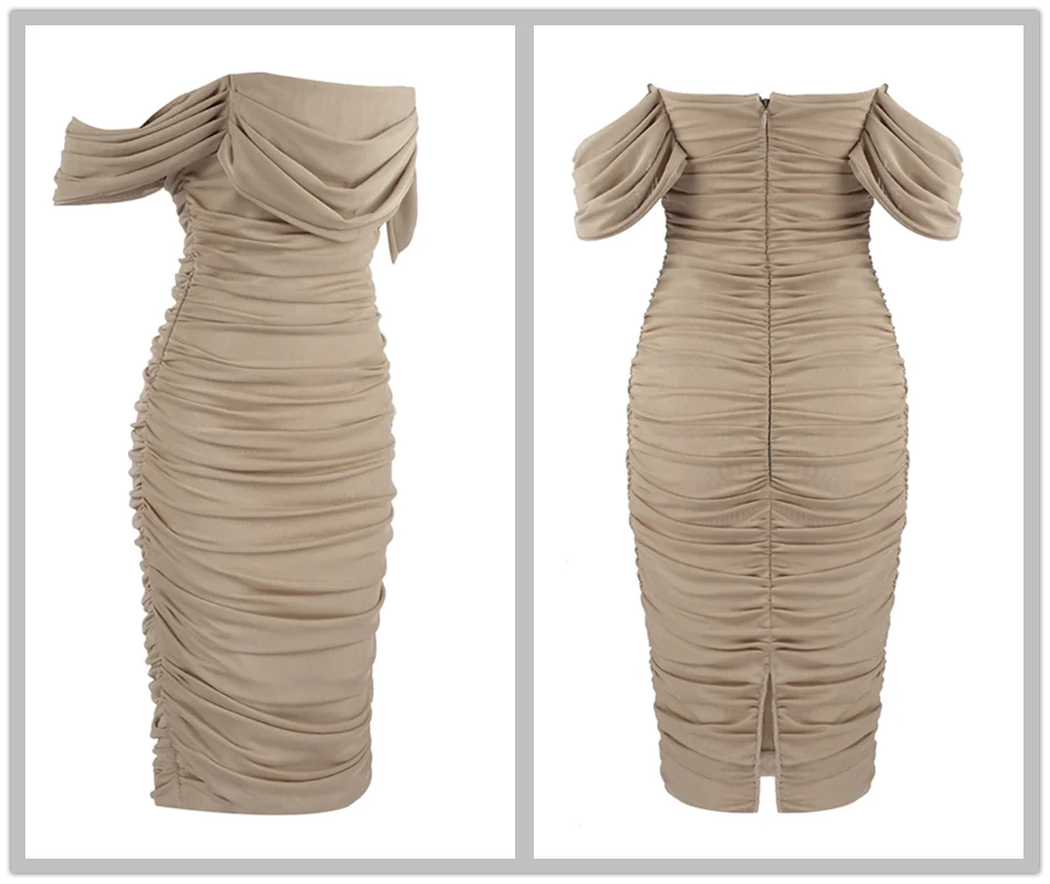 Latest Summer Elegant Red Wine Beige Pleated Strapless Strapless Bandage Dress Female Celebrity Party Tight Dress Vestidos