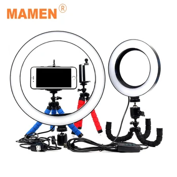 

MAMEN Dimmable LED Light Lamp Phone Holder 16/20/26cm Video Ring Light With Mini Tripod USB Plug Live Streaming Selfie Ring Lamp