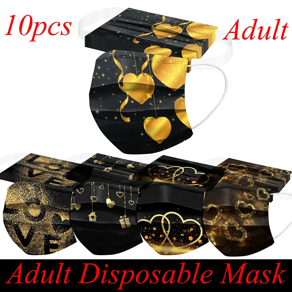 family of 3 halloween costumes 10pc Adult Heart Print Mask Disposable Lover Mouth Face Mask 3 Layer Non-woven Filter Face Mask For Women Halloween Cosplay Mask best halloween costumes
