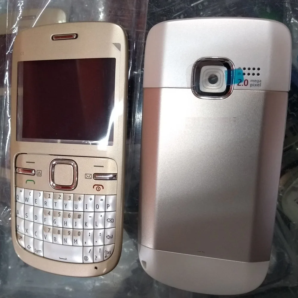 

Original Blue Gold Full Complete Housing Cover Case English Or Russian Keypad For Nokia c3-00 c300 c3