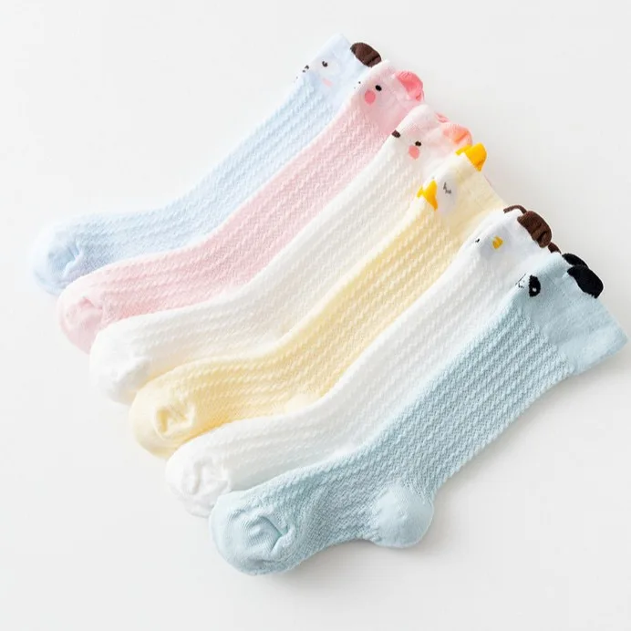 6pairs mix 6 пар носков для новорожденных, детские тонкие дышащие сетчатые чулки, колготки, От 0 до 3 лет, летние, с мультяшными ушами, выше колена - Цвет: 6pairs mix