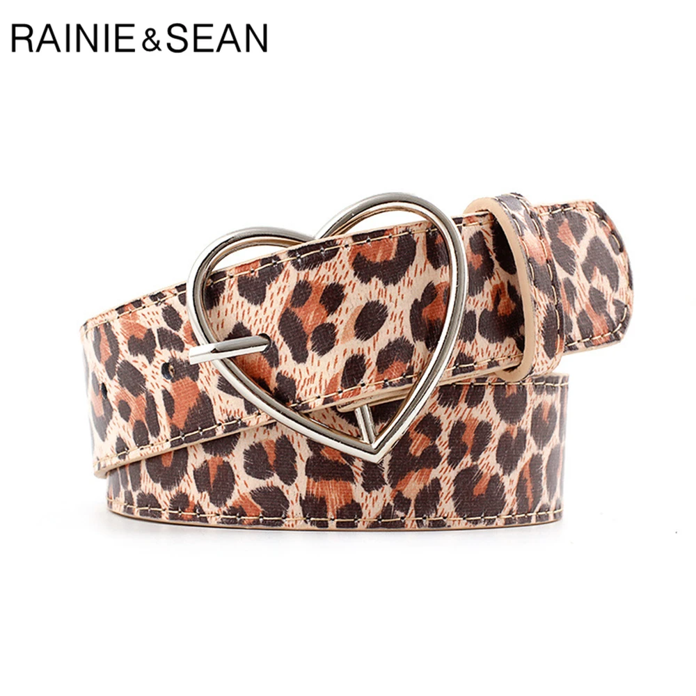 

RAINIE SEAN Leopard Print Women Belt Loving Heart Buckle Pu Leather Belts for Jeans New Design Fashion Ladies Accessories Belts