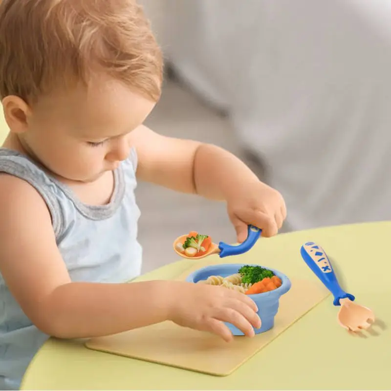 Baby Utensils Feeding Spoon Fork Set Travel Safe Case Toddler Babies Easy Grip Heat-Resistant Children Feeding Training Spoon