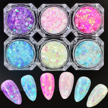 

1 Box Nail Glitter Flakes Sparkly 3D Star Moon Heart-shaped Colorful Sequins Spangles Polish Manicure Nails Art Decorations