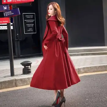 

Women Autumn Long Slim Suede Trench Coat