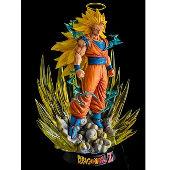 

Anime Dragon Ball Super Saiyan 3 Son Goku Three Interchangeable Heads Resin Action Figure Model Collectible Toy Statue R91