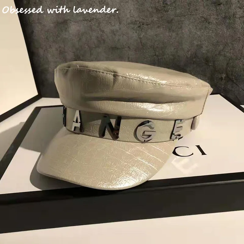 

Obsessed with lavender. Hat female spring and autumn navy Hat beige Hat octagonal Hat Korean version of Japanese fashion letters