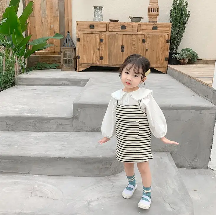 

2019 Korean Style Girls Striped Dress Fashion Autumn Sleeveless Girls Dresses 1-6 Years
