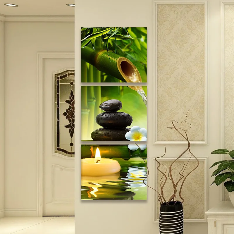 

3 Panels Candle Stone Bamboo Water SPA Wall Art Posters And Prints On Canvas Painting For Living Room Corridor Porch Home Decor