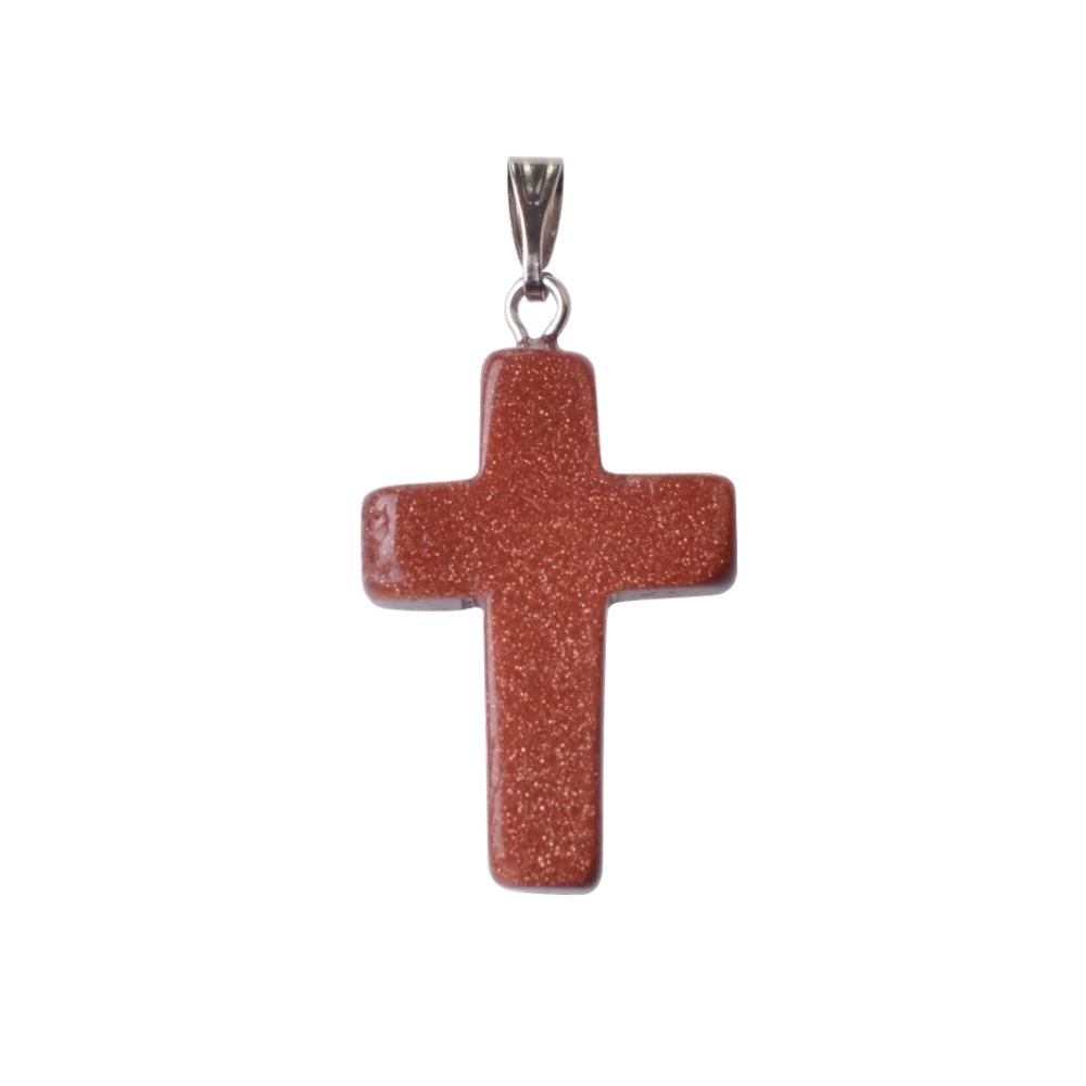 Red Goldstone ASHMITA натуральный кварц каменный крест кулон ожерелье для женщин и мужчин кожаный шнур Крест Кристалл колье Чакра Ювелирные изделия серебряные фурнитура - Окраска металла: Red Goldstone