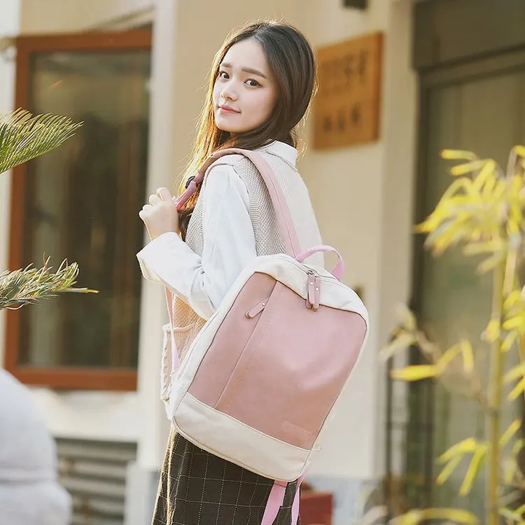 

2019 New Style Backpack Nylon Zipper Solid Color Car Suture Japanese Korean WOMEN'S Bag Canvas Backpack