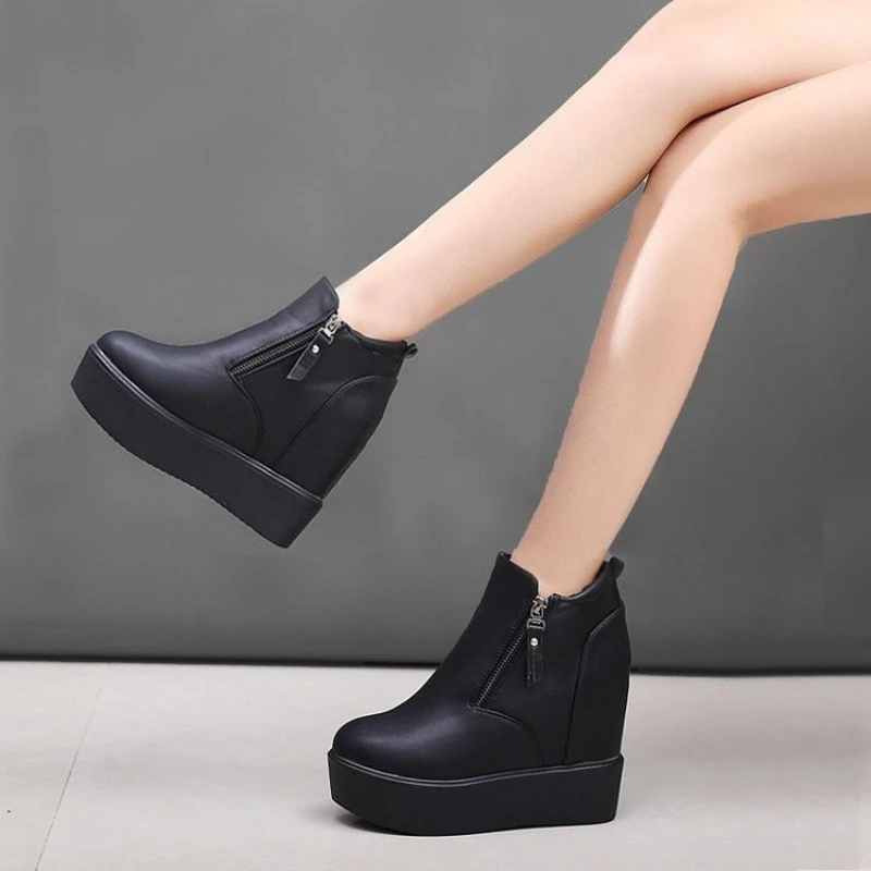 Botines de suela gruesa para mujer, Botines de tacón superalto con cremallera doble cara, botas altas para e invierno, Martin bootssr54|Botas hasta el tobillo| - AliExpress
