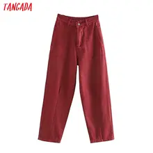 Tangada Женские повседневные красные джинсы брюки с высокой талией свободные стильные брюки с карманами стильные джинсовые брюки 4M16