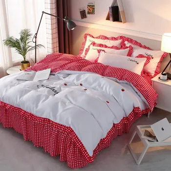 

4pcs Science Bedding Set Duvet And Bed Cover Home Pillowcases Princess Linen Lace Skirt Bed