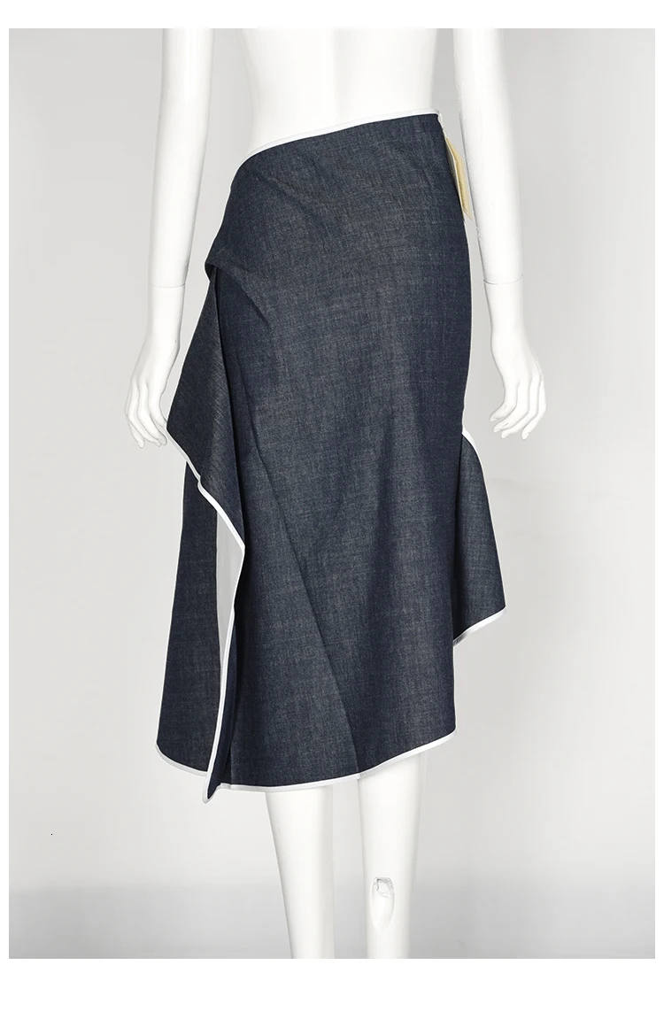LANMREM высококачественная одежда для женщин летняя новая модная нестандартная контрастная цветная Лоскутная джинсовая юбка с оборками YH085