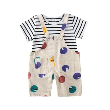 

1-3Years Sweet Infant Baby Boy Kid Stripe Tops T-shirt Bib Short Pants Sunsuit Clothes 2 Pieces Set Baby Clothing