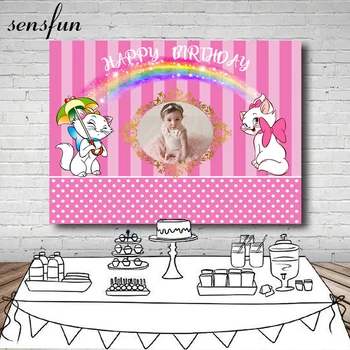 

Sensfun Beautiful Lazy Marie Cat Backdrop For Girls Pink Rainbow Gold Frame Photography Backgrounds Custom Photo Vinyl