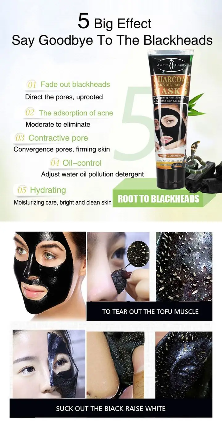 laikou carvão de bambu óleo de cobra removedor de cravos máscara de rasgar poros hidratação controle de óleo máscara facial cuidados com pele