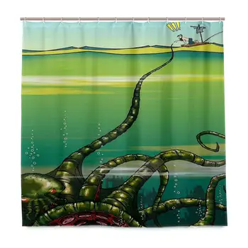 

Unique Shower Curtain Cartoon Monster Kraken Octopus with Giant Tentacles Underwater Sailor Eco-Friendly with 12 Hooks in