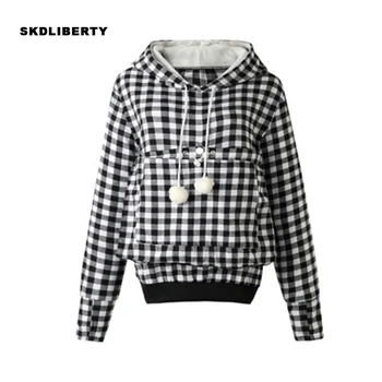 

2019 Plaid Pet Cat Dog Zipper Sweatershirt Women Jogger Loose Winter Casual Cloth For Women's Unisex Hoodie Tops Blouse Sweater