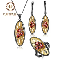GEM'S BALLET 925 Sterling Silver Handmade Lemon Jewelry Set Natural Red Garnet Gemstones Ring Earrings Pendant Sets For Women
