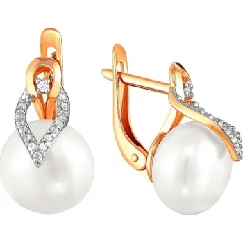 

Примаэксклюзив earrings with pearls and cubic zirconia in red gold