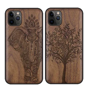

Walnut Wood Cover Case for IPhone 11 Pro Carved TPU Bumper Wooden Case for IPhone 11 Pro Max Cover Protective