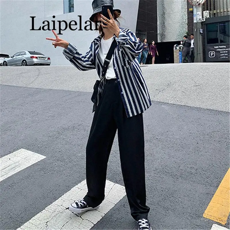 Laipelar, шикарные, прямые, повседневные, стройные, свободные, высокая талия, твердые, простые, офисные, женские, подходят ко всему, большой размер, костюм, полная длина брюк