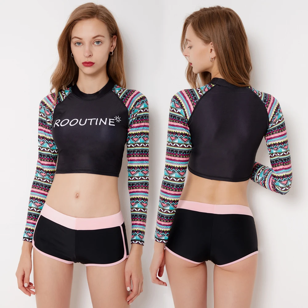 

2019 Two-piece Tankini Swimsuits Women Long Sleeve Rash Guard Swimwear Push Up Bathing Suit Printed Swimsuit Biquini Beach Wear