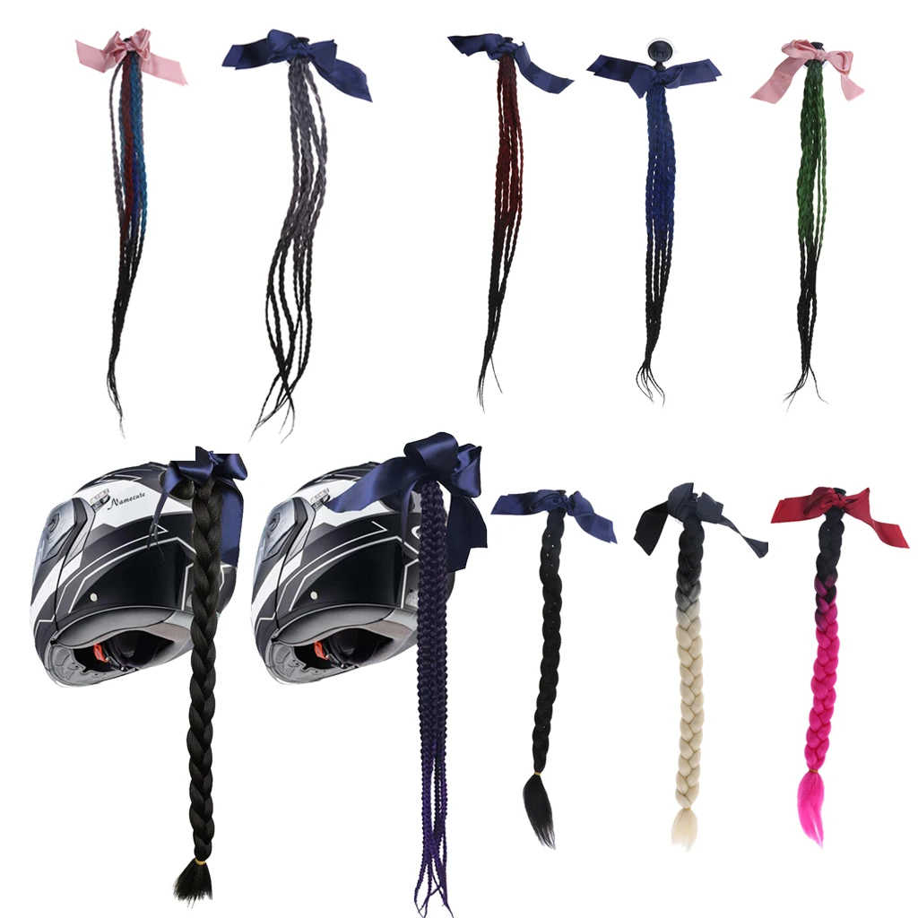 1 Piece Motorcycle Helmet Braids Woman Braids Ponytail For Motorbike Helmets Twist Dual Pigtail With Sucker Bow