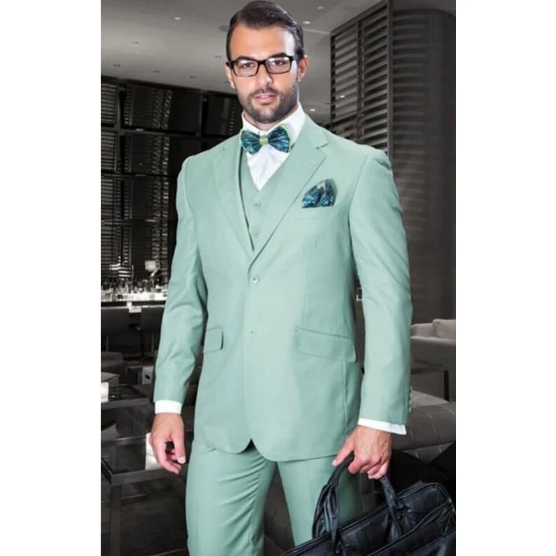 

Custom Made New Style Mint Green Men Suits Slim Fit 3 Pieces Tuxedo Wedding Groom Prom Suits Blazer (Jacket+Vest+Pants) FA762