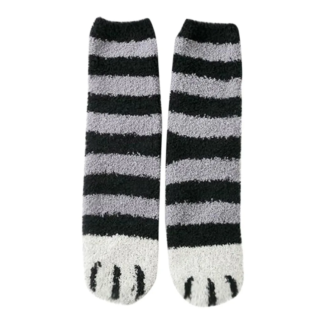 4 шт., Женская симпатичная кошачья лапа, коралловые утолщенные пушистые носки средней длины, теплые носки для сна, женские носки# YJ