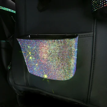 

Crystal Rhinestone Car Storage Bag Box Seat Organizer Box Backseat Holder Multi-Pockets Women Container Stowing Tidying